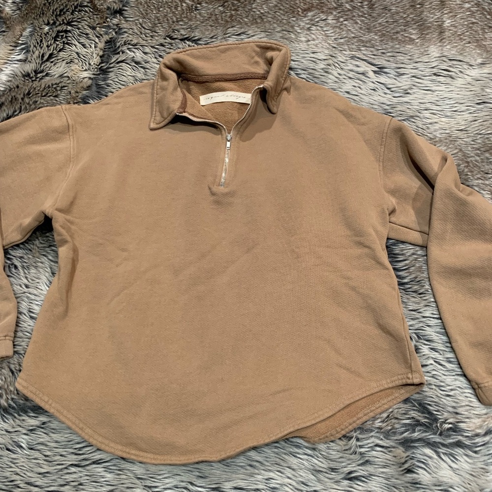 Raquel Allegra Zip Collar Sweatshirt Camel womens SIZE (1) US Small